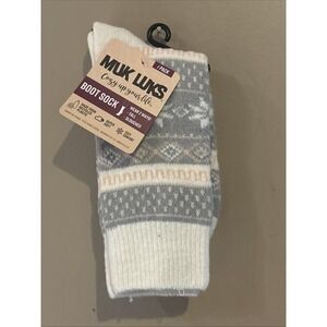 Muk Luks- Microfiber Crew Boot Socks Womens OSFM Medium Grey Snow New With Tags